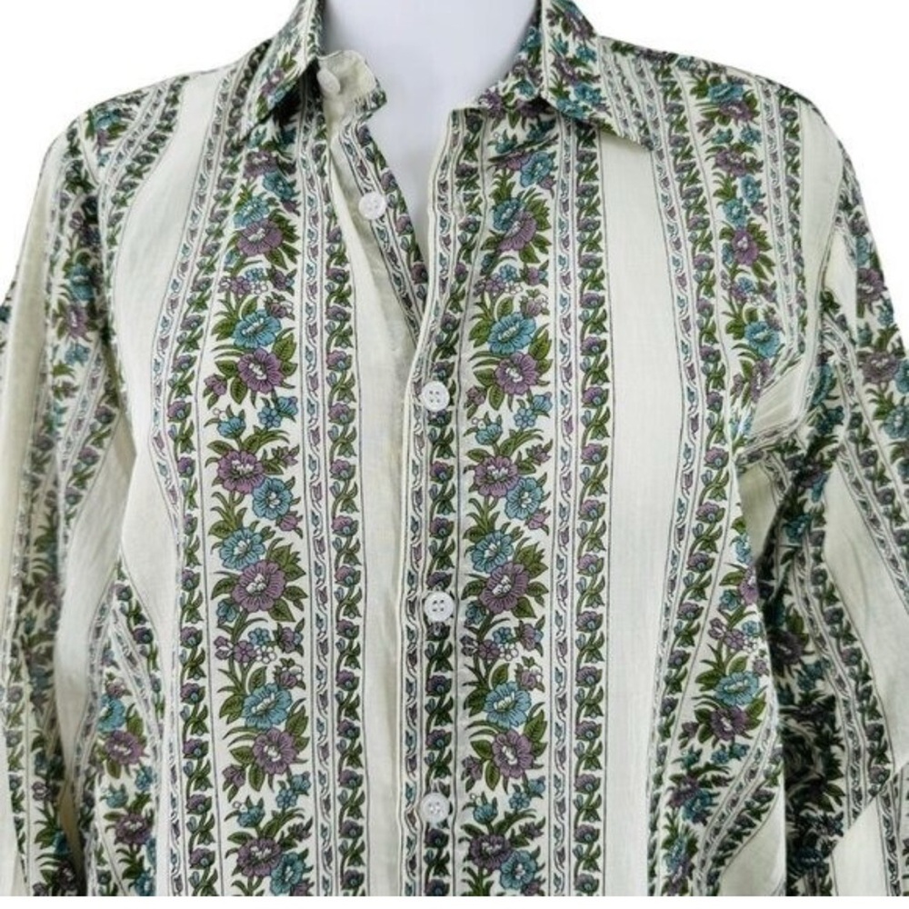 White and Green Striped Blouse with Classic Collar